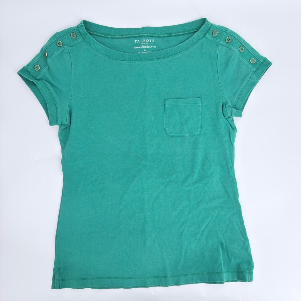 Talbots T Shirt Stretch Weekend Tee Modern Women Small Petite Green